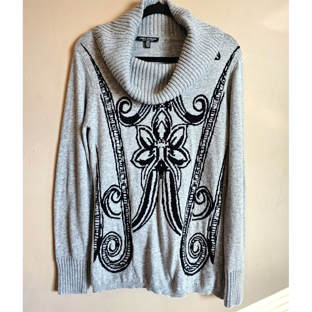 Linea Domani Sweater Limited Collection gray/black cowl neck sz M